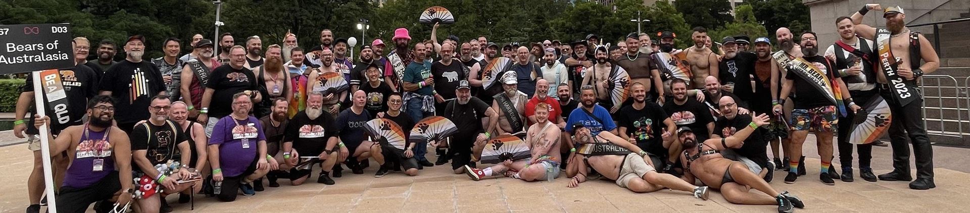 Group photograph of Harbour City Bears members during the 2024 Mardi Gras Parade.